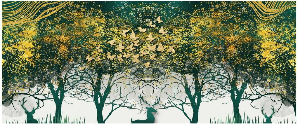 Tablou - Căprioare în pădurea verde (120x50 cm)
