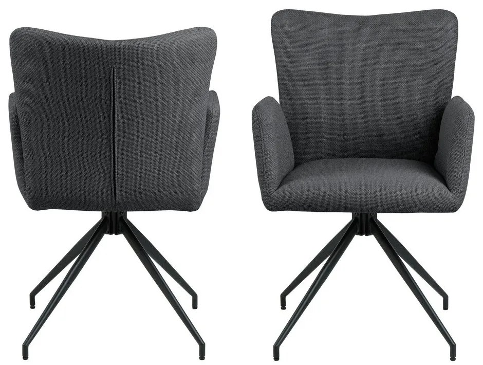 Set de scaune de sufragerie gri închis cu cotiere 2 buc. tapițat Laura – Actona