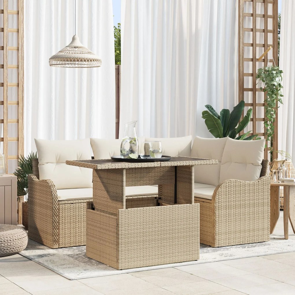 Set de Sofa de Grădină vidaXL 5 Piese cu Perne Bej Ratan Poli