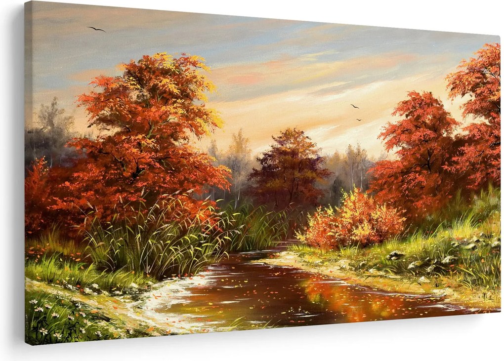 Tablou - Râu în peisaj de toamnă (90x60 cm)