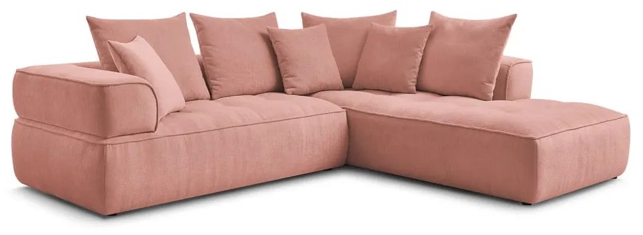 Colțar roz cu tapițerie din chenille (cu colț pe partea dreaptă/în formă de ”L”) Whesley – Bobochic Paris