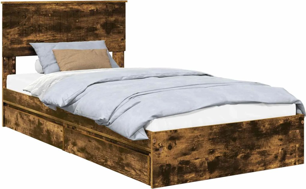 vidaXL Pat cu storage Stejar fumuriu 100 x 200 cm Lemn compozit