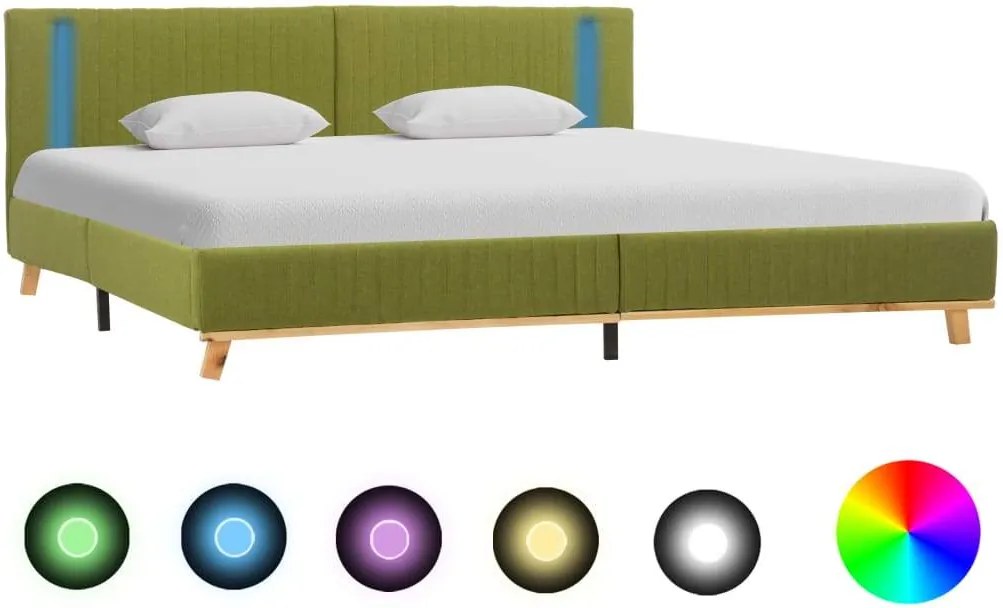 Cadru de pat cu LED, verde, 180 x 200 cm, material textil