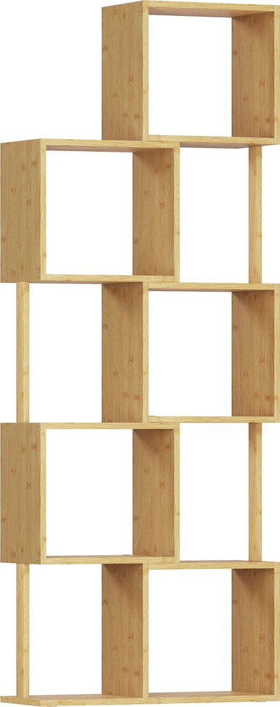 HOMCOM Librărie modernă și asimetrică cu 5 niveluri din bambus, 62.5 x 23 x 165 cm, lemn | Aosom Romania