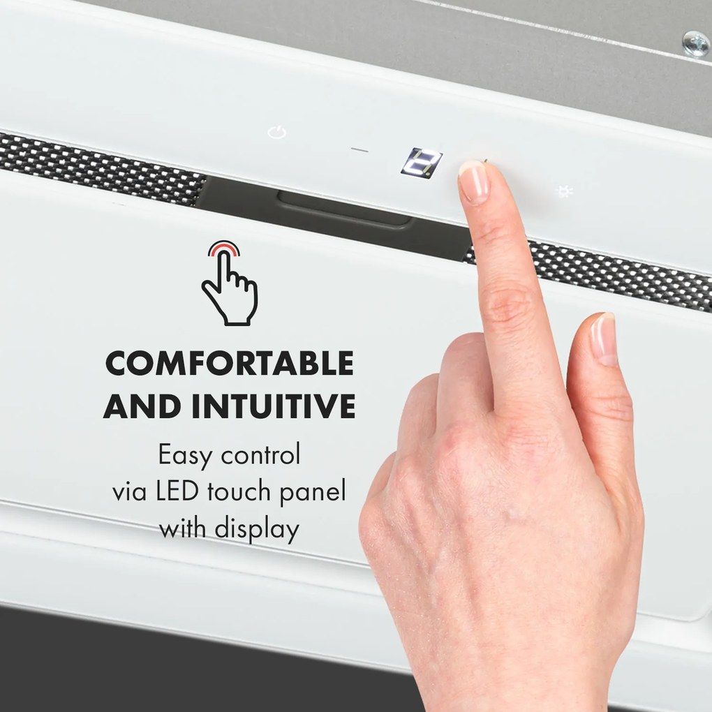 Hektor Eco, hota incorporabila, 52 cm, 566 m³ / h, panoul de control tactil, sticla, alba