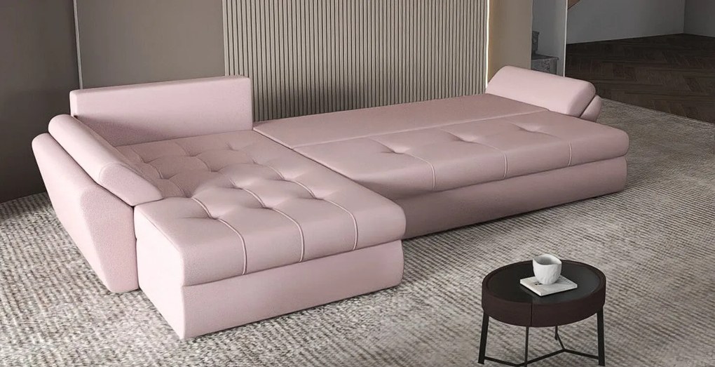 Colțar extensibil dumonde cu ladă de depozitare si sezut confortabil din spuma high-density, Loana XL Enjoy Flamingo II 335x185 cm