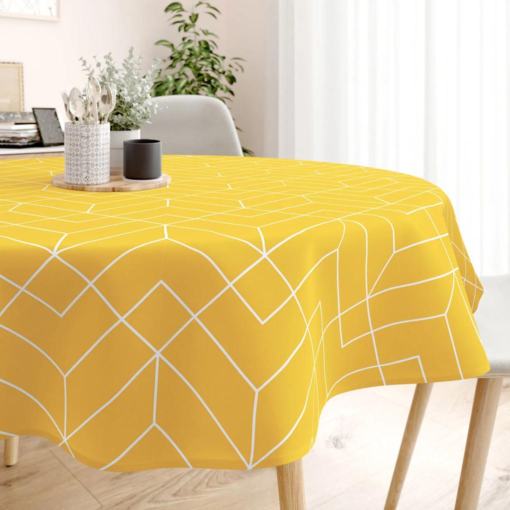 Goldea față de masă 100% bumbac - mozaic galben - rotundă Ø 110 cm