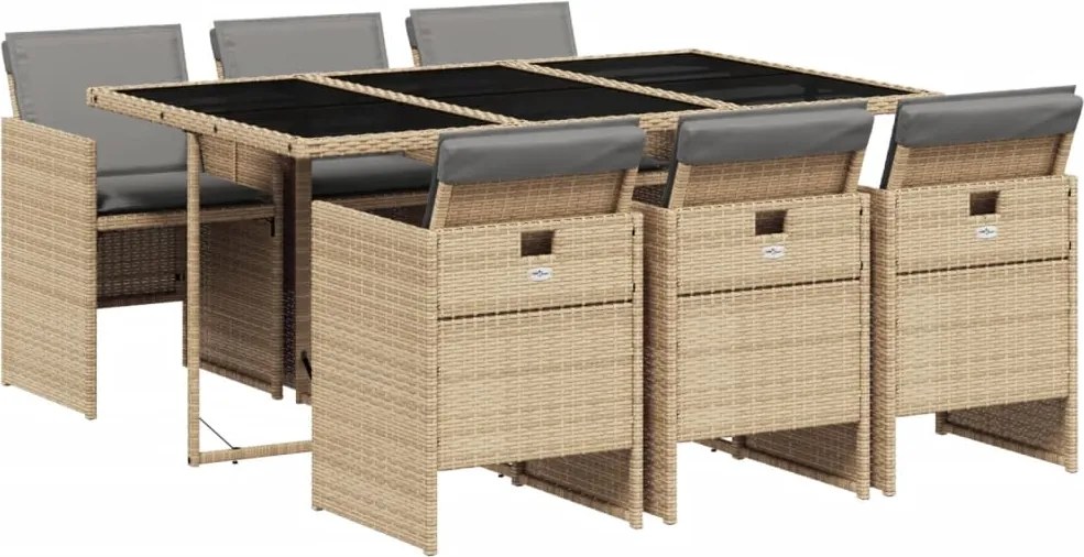 vidaXL Set mobilier pentru grădină, 7 piese, cu perne, bej, poliratan
