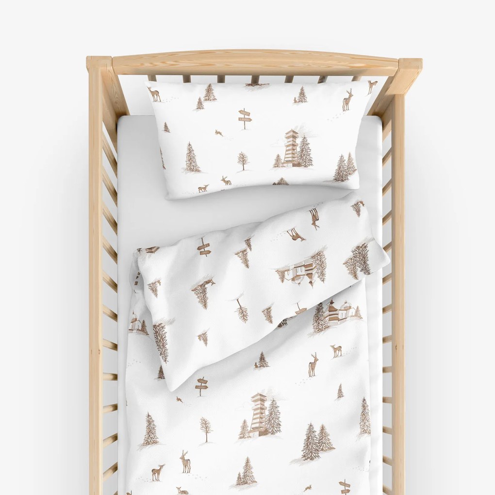 Goldea lenjerie pătuț din 100% bumbac - peisaj montan 100 x 135 și 40 x 60 cm