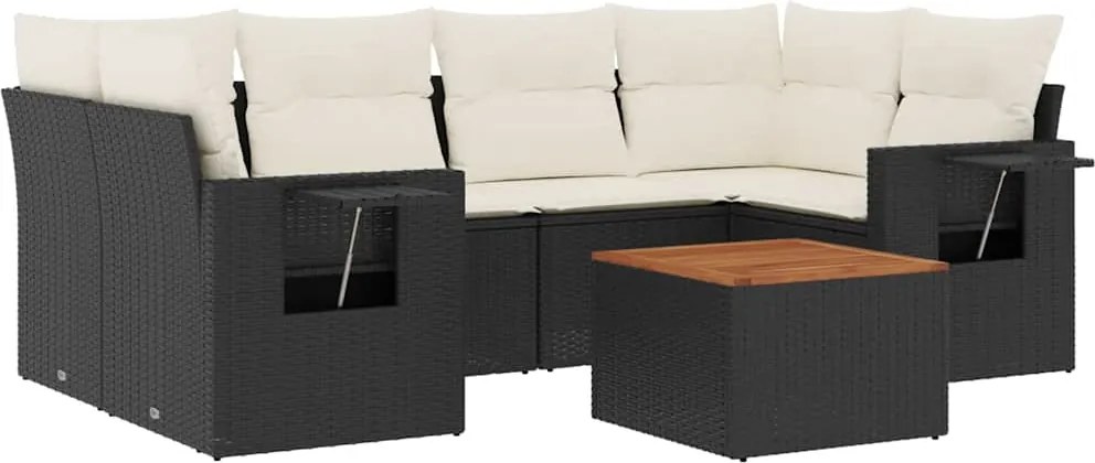 vidaXL Set canapele de grădină cu perne, 7 piese, negru, poliratan