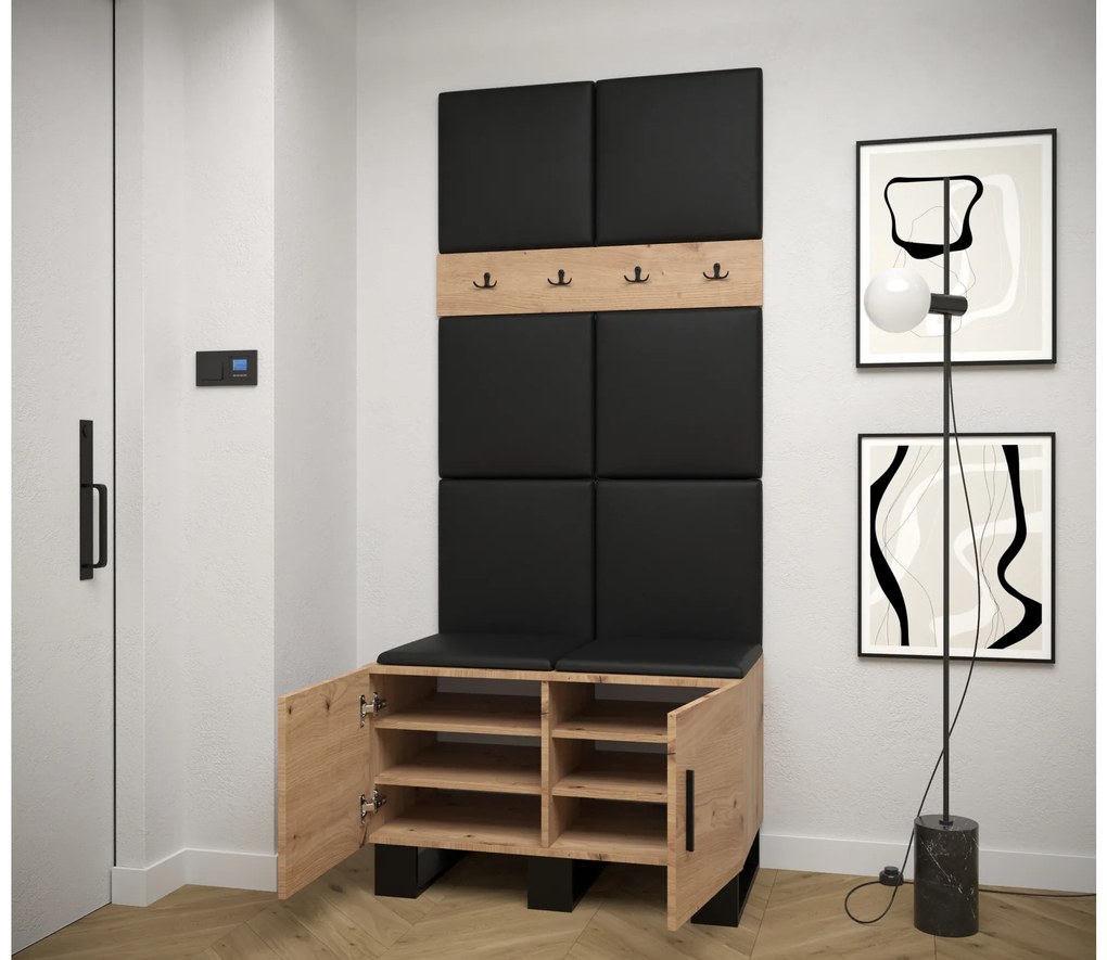 Set mobilier pentru hol Amanda 4 (Stejar artisan + piele ecologică Negru). 1085892