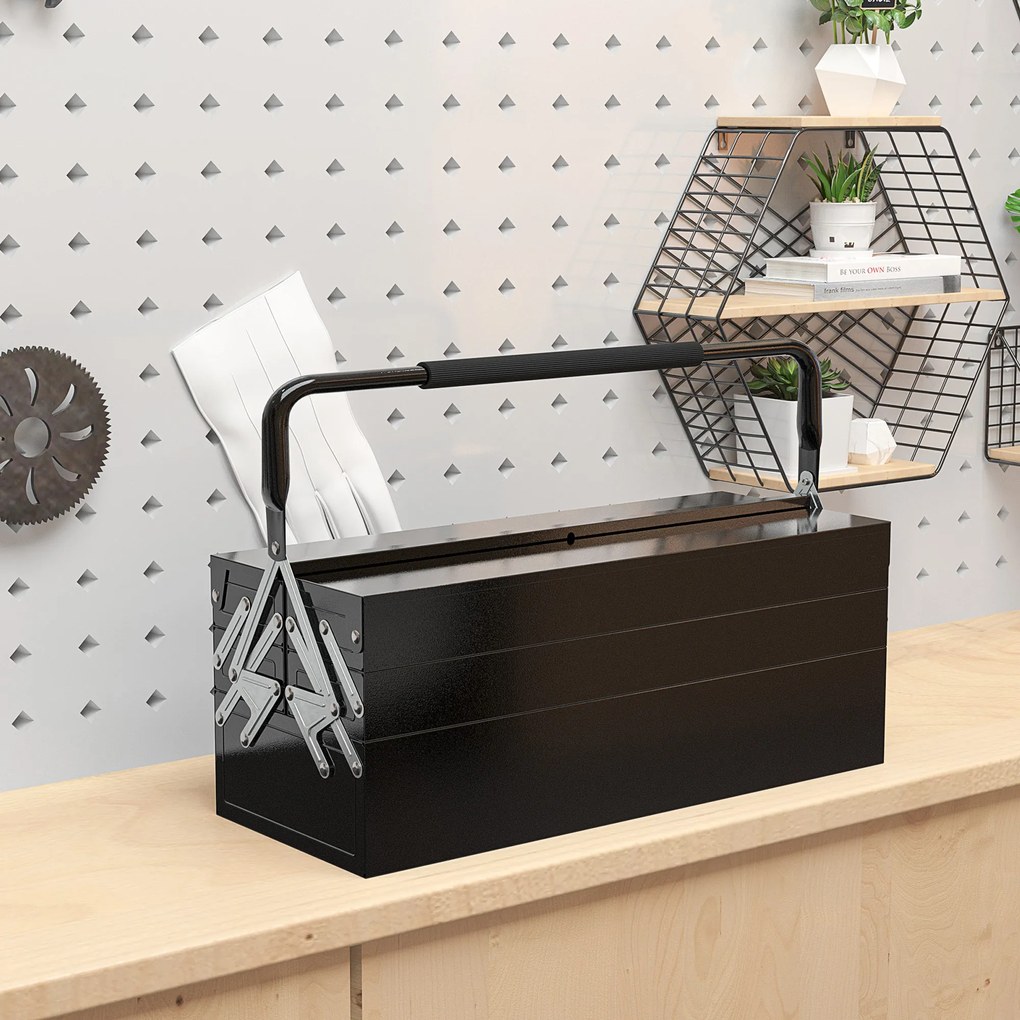 DURHAND Cărucior de scule, cutie de scule cu 3 etaje, din oțel, 56 lungime x 20 lățime x 41 înălțime cm, negru | Aosom Romania