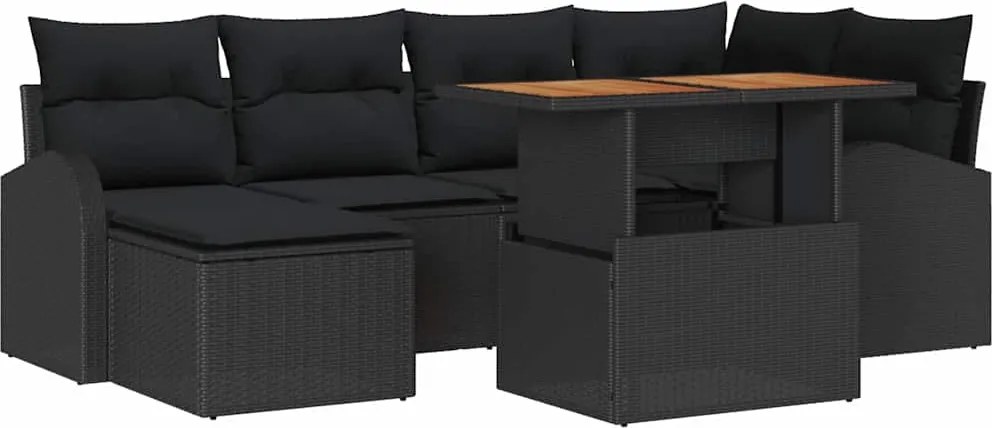 vidaXL Set de canapele pentru grădină 7 pcs Negru Rattan poli