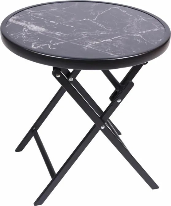 Masă bistro de grădină, pliabilă, Ø 45 cm, marmură neagră