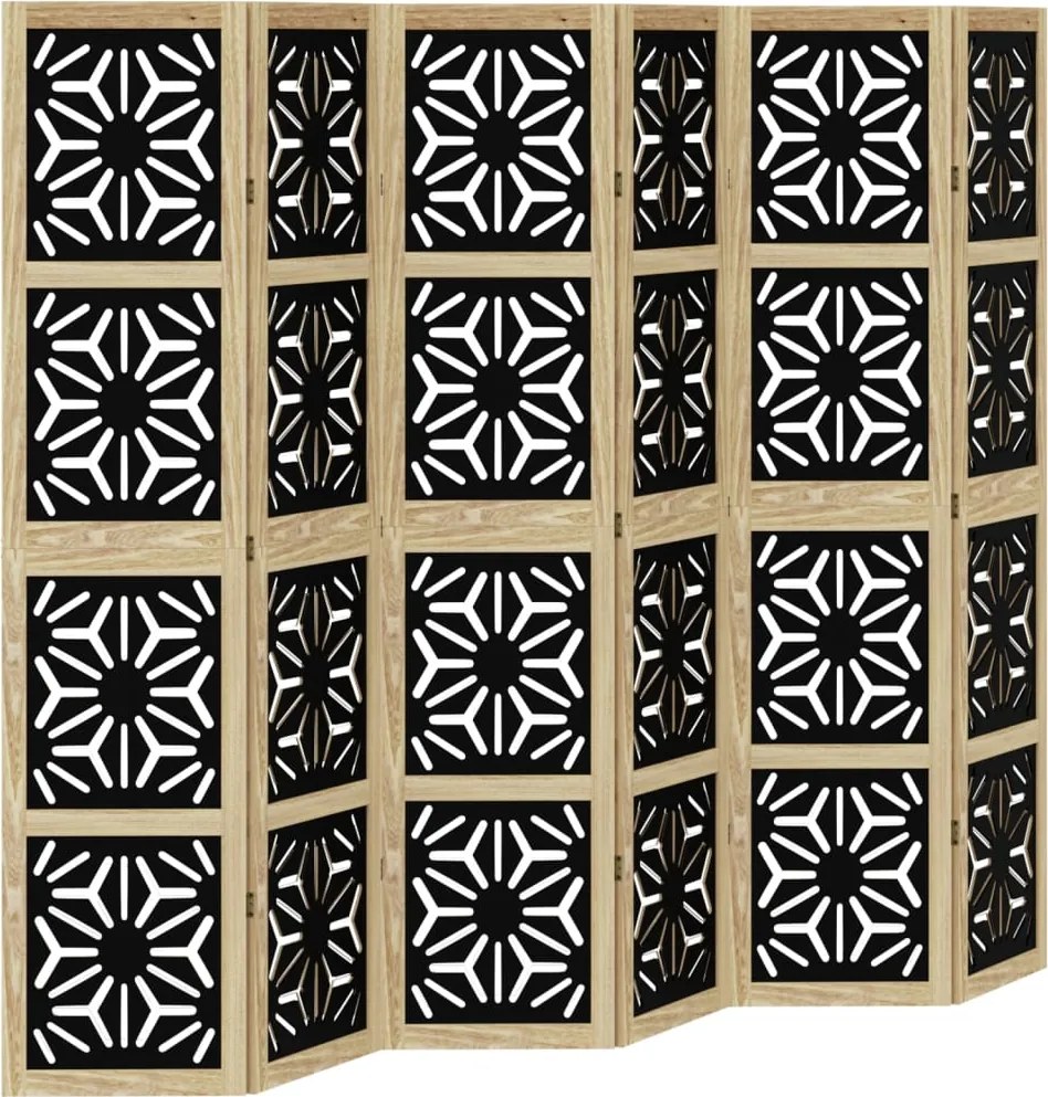 vidaXL Paravan de cameră, 6 panouri, maro/negru, lemn masiv paulownia