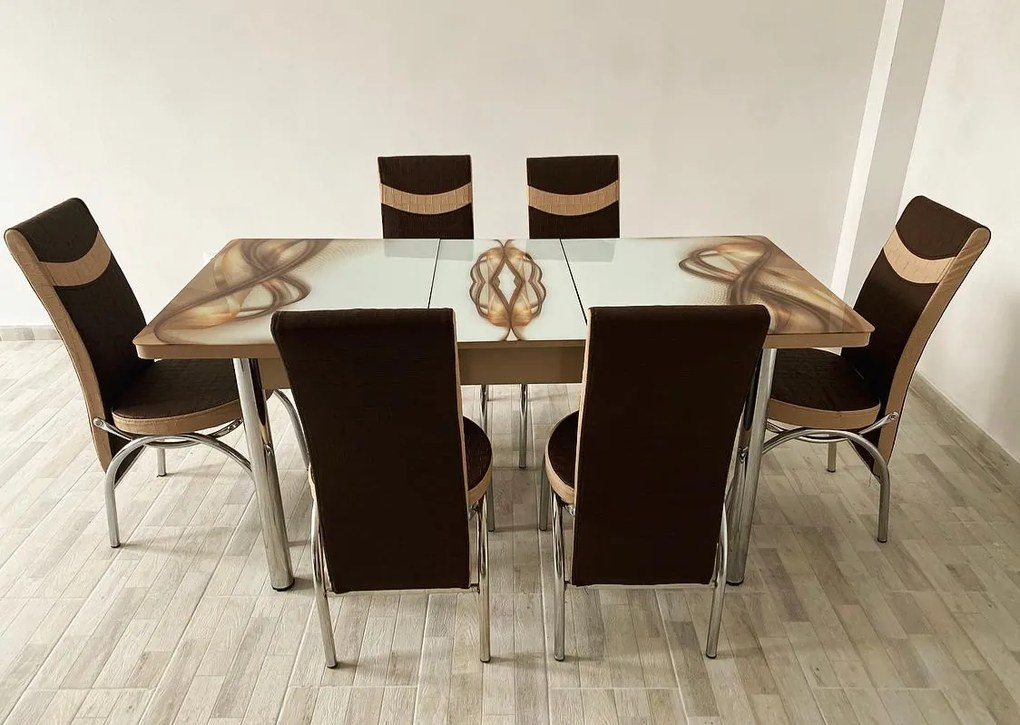 Set masa extensibila 130 / 170 x 80 cm cu 6 scaune, model 1134