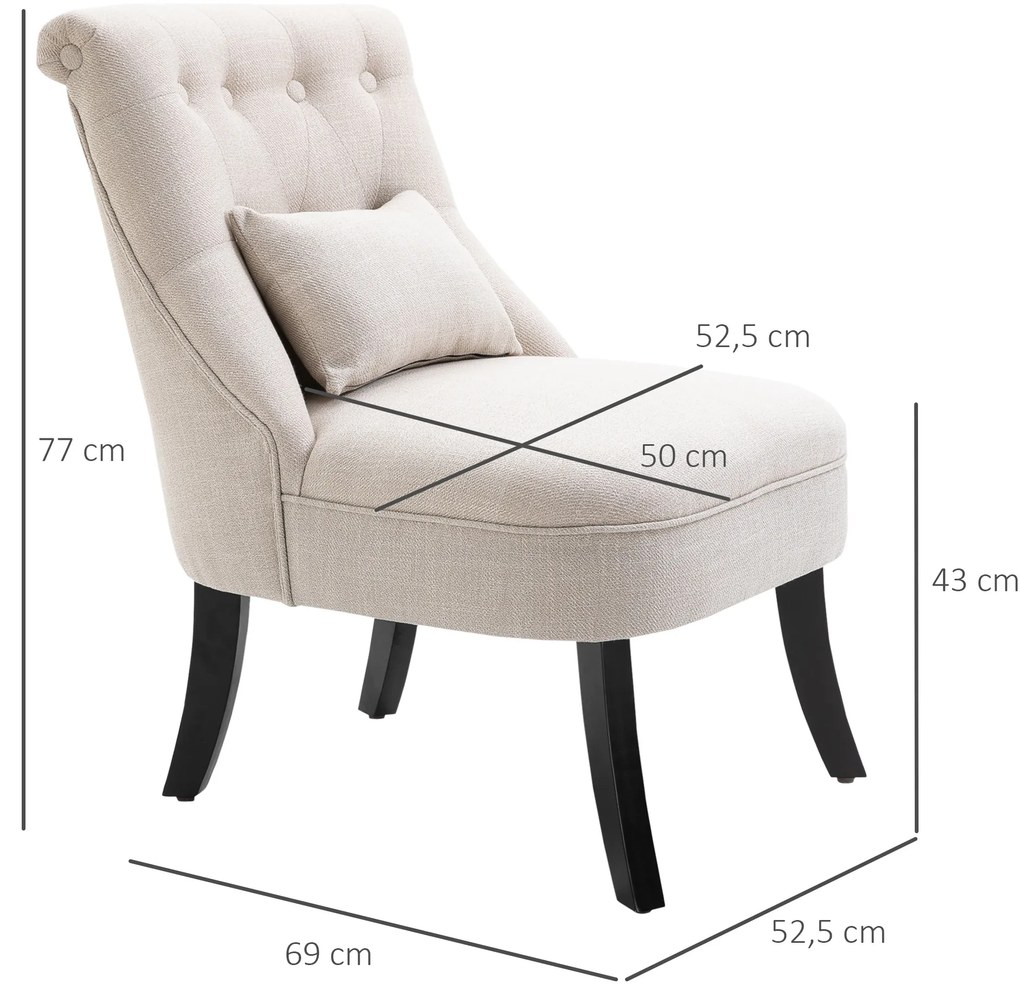 HOMCOM Fotoliu moale cu perna pentru spate, pentru citit si odihna, material textil in aspect de in, 52,5 x 69 x 77 cm, Alb crem | Aosom Romania