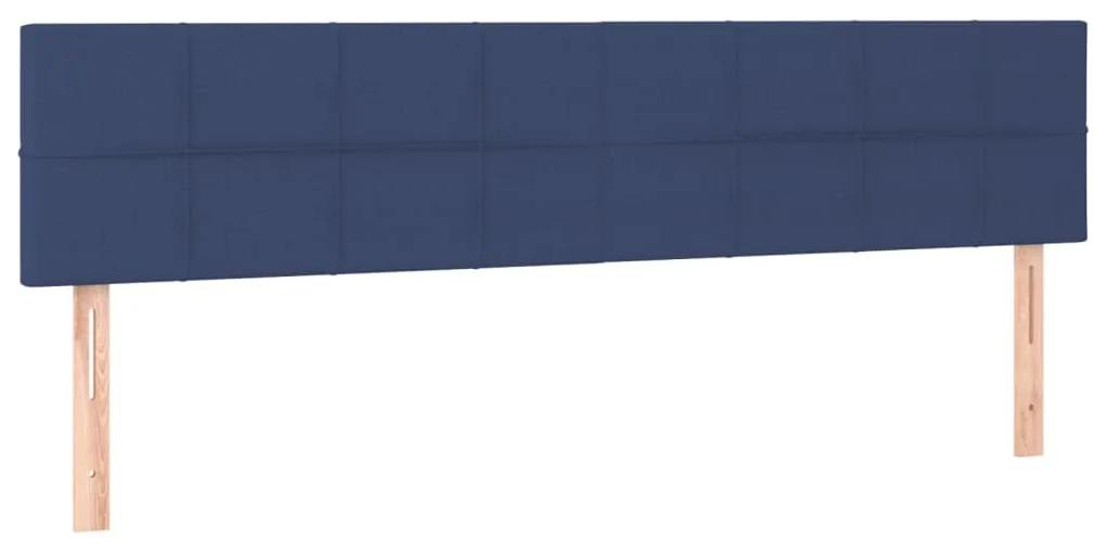 Pat continental cu saltea, albastru, 160x200cm, material textil Albastru, 160 x 200 cm, Cu blocuri patrate