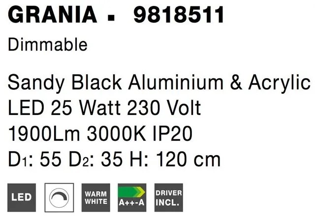 Lustra LED dimabila design elegant GRANIA negru