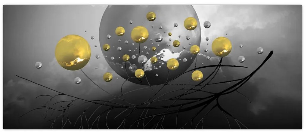 Tabloul cu bile abstracte aurii (120x50 cm)