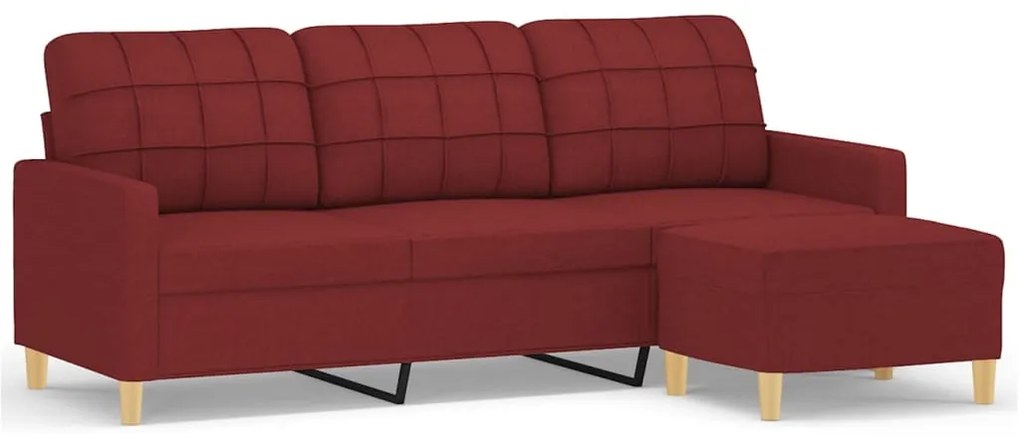 Canapea cu 3 locuri si taburet, rosu vin, 180 cm, textil Bordo, 198 x 77 x 80 cm