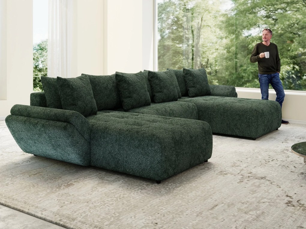 Colțar extensibil dumonde cu ladă de depozitare si sezut confortabil din spuma high-density, Berlin U Euphoria Verde 380x180 cm