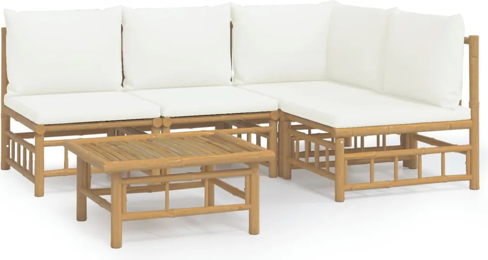 vidaXL Set mobilier de grădină cu perne alb crem, 2 piese, bambus