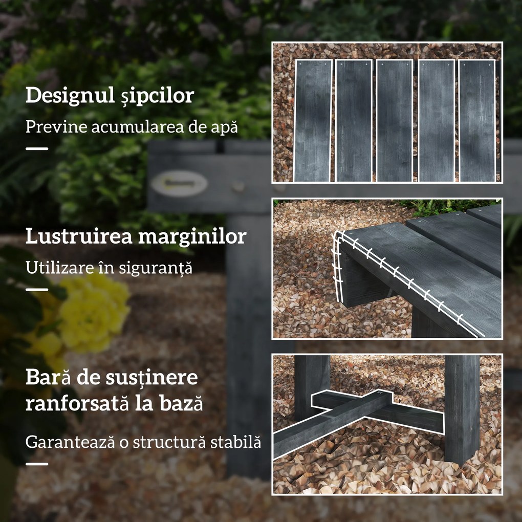 Outsunny Bancă de Grădină cu 2 Locuri, Bancă de Exterior cu Șipci din Lemn de Molid, Stil Country, Perfectă pentru Terasă, Patio sau Curte, Greutate maximă 250 kg, 110x38x35 cm, Gri | Aosom Romania