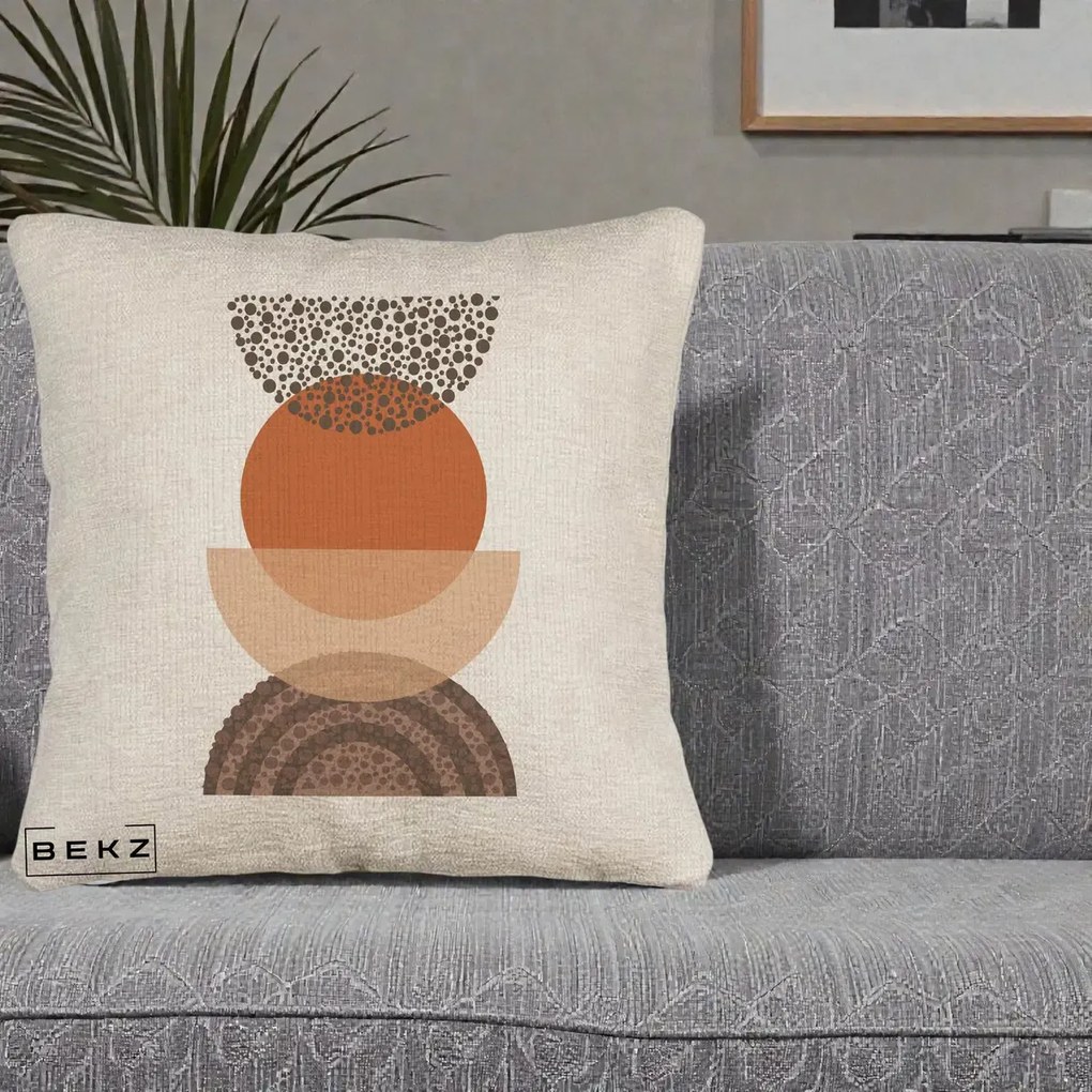 Perna Decorativa Boho Stiva Forme Punctate Terracotta, 40x40 cm, Bej Canapea, Husa Detasabila, Perna Inclusa, BEKZ®