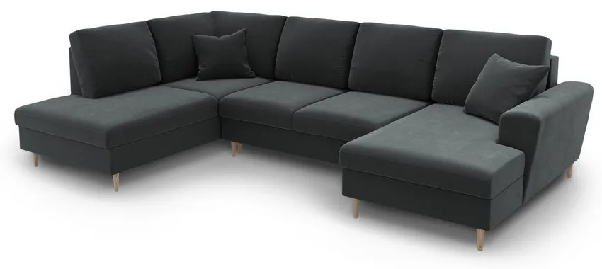 Colțar gri închis extensibil, cu spațiu de depozitare cu tapițerie din catifea (cu colț pe partea stângă-în formă de "U") Kyoto – Cosmopolitan Design