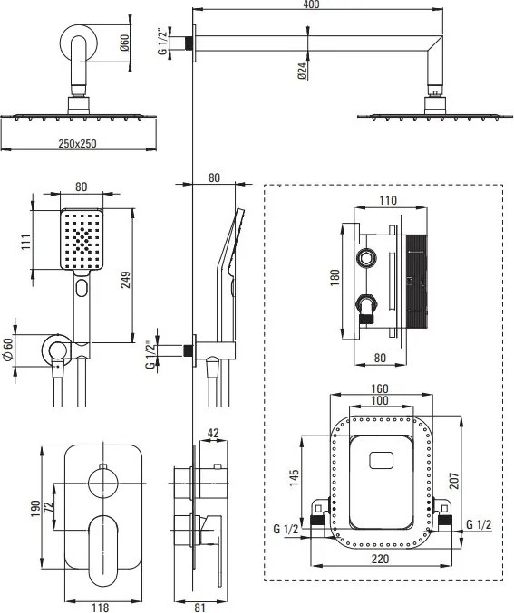 Alpinia Set de duș incastrat cu baterie BOX finisaj crom BXYZ0GAM