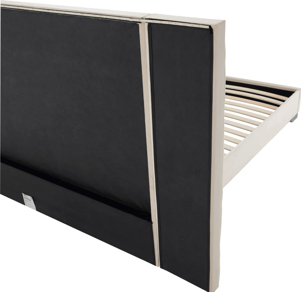 Pat cu somieră şi iluminare LED, 160x200, ţesătură Velvet bej, ALTESA