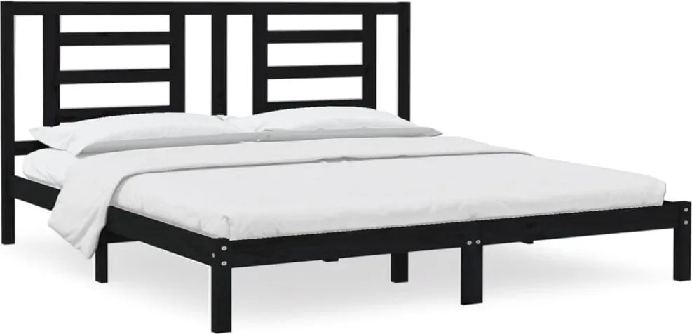 vidaXL Cadru de pat, negru, 200x200 cm, lemn masiv de pin