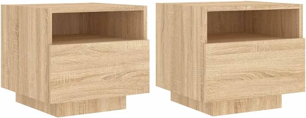 vidaXL Noptiere cu lumini LED, 2 buc., stejar sonoma, 40x39x37 cm