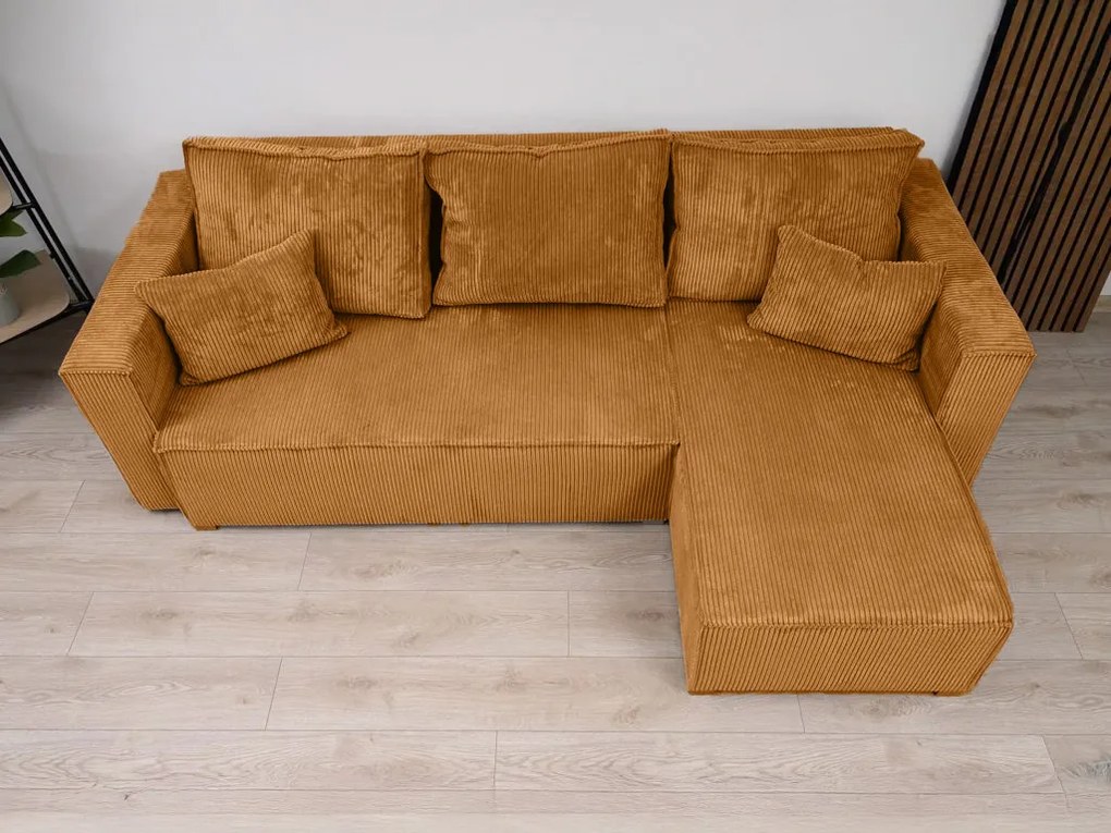 Canapea colt extensibila SMART COSARO mustar, cu colt bilateral + 2 perne CADOU