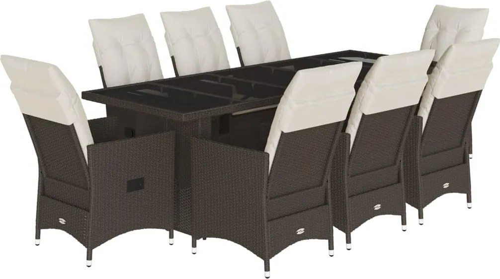 vidaXL Set bistro de grădină cu perne, 9 piese, maro, poliratan