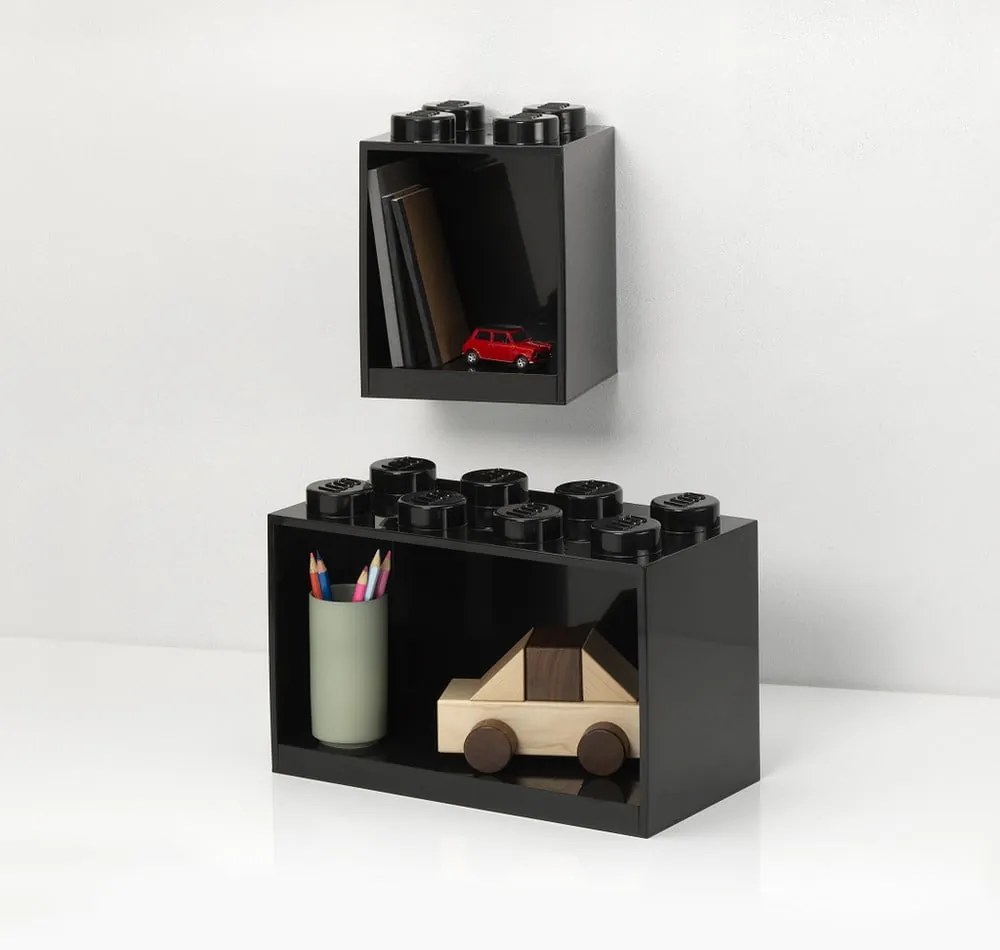Set 2 rafturi de perete pentru copii LEGO® Brick, negru