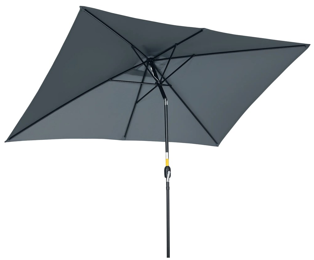 Outsunny Umbrelă de Grădină Înclinabilă cu Manivelă și 6 Spiţe, 2x3 m, Gri Închis | Aosom Romania