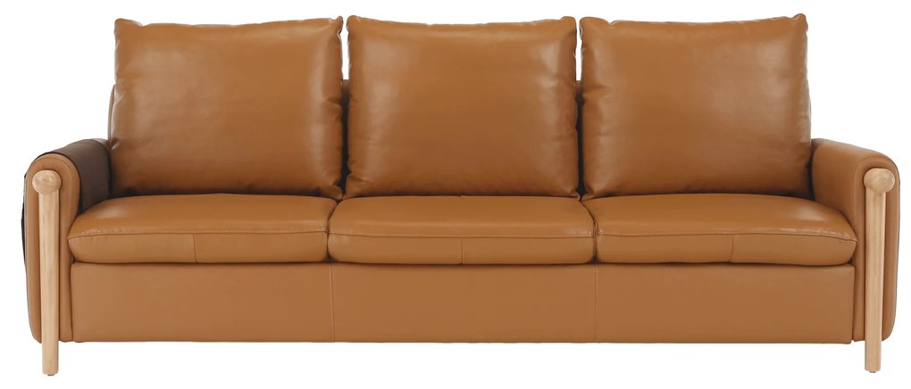 Canapea complet tapiţată 3 locuri, piele / piele ecologică maro auriu, LINSY