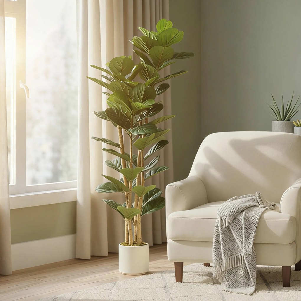 HOMCOM Plantă Artificială Ficus Lyrata 150 cm - Verde | Aosom Romania