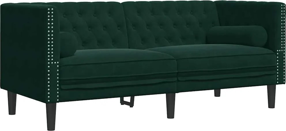 vidaXL Canapea Chesterfield cu pernuțe/2 locuri, verde închis, catifea