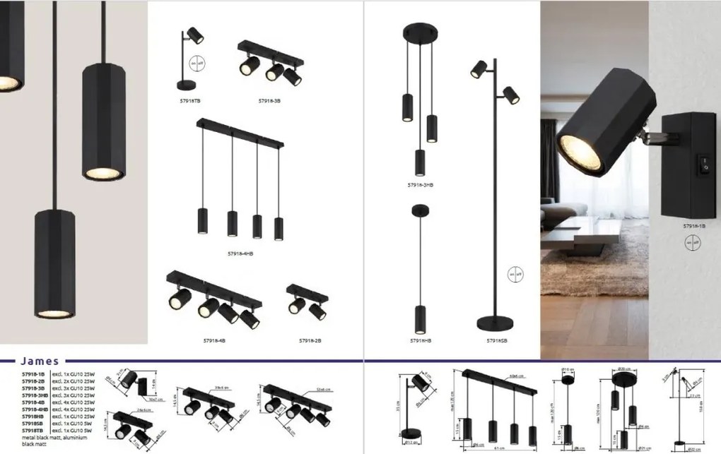 Aplica cu Spot directionabil metal negru JAMES
