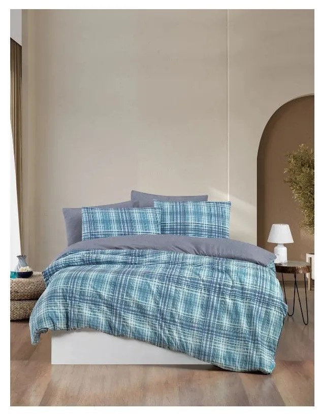 Lenjerie de pat albastră pentru pat dublu/canapea extinsă cu cearceaf inclus/cu 4 piese 200x220 cm Ekose – Mila Home