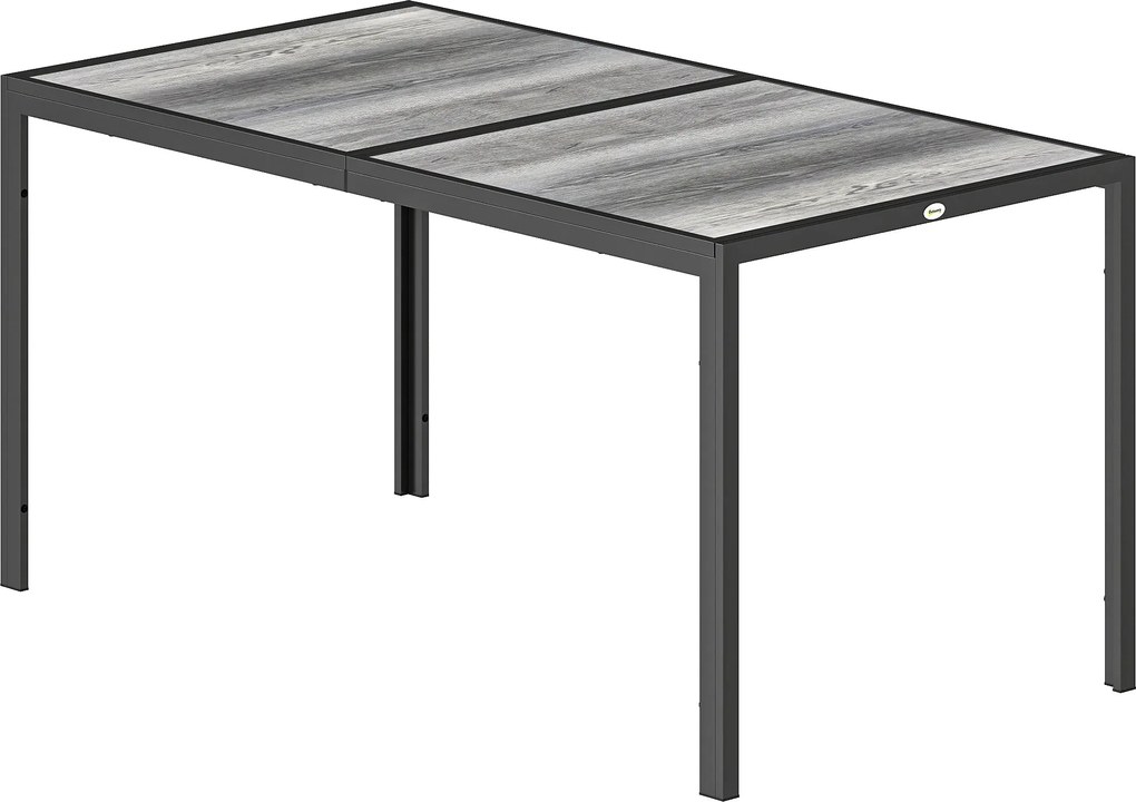 Outsunny Masă de grădină pentru 4 până la 6 persoane, masă de luat masa exterioară cu blat cu efect lemn, 150 x 80 x 74 cm, gri | Aosom Romania
