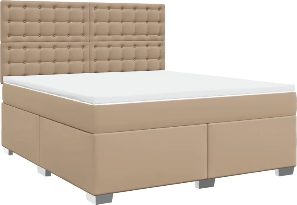 vidaXL Pat box spring cu saltea, cappuccino, 180x200cm piele ecologică