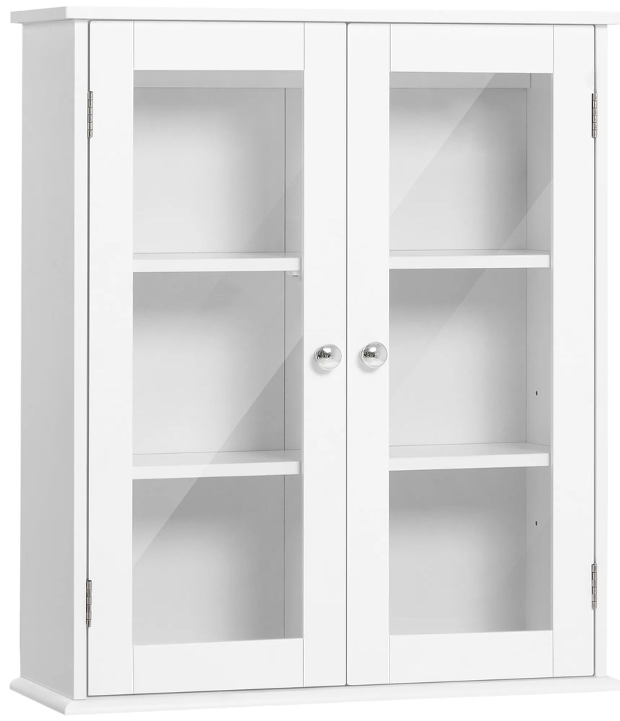 Kleankin Dulap de Baie Suspendat cu 2 Uși din Lemn și Sticlă, Dulap de Perete Multifuncțional, 55x20x65 cm, Alb | Aosom Romania