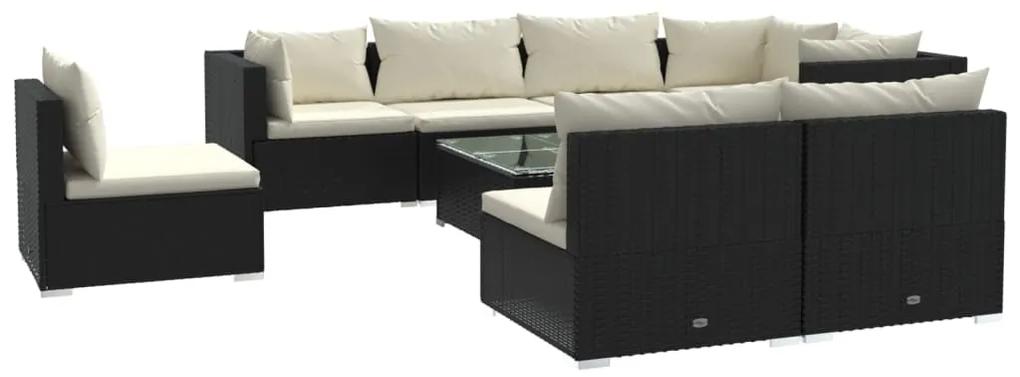 3102551 vidaXL Set mobilier de grădină cu perne, 9 piese, negru, poliratan