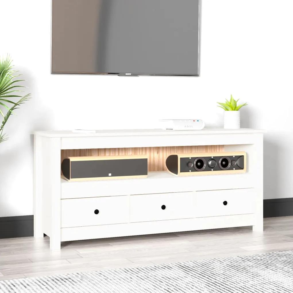 Comoda TV, alb, 114x35x52 cm, lemn masiv de pin 1, Alb