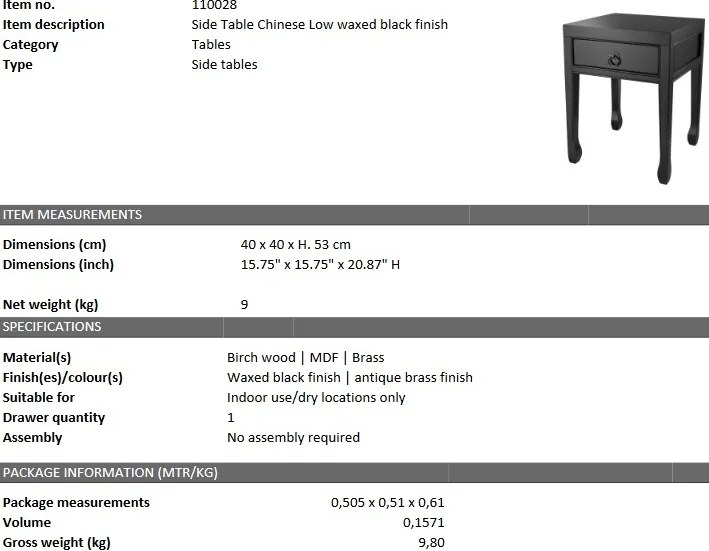 Masuta laterala design LUX cu sertar Chinese Low 110028 HZ