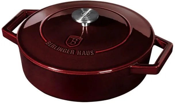 Cratita fonta emailata 2.5 L, 26 cm, cu capac, potrivita pe plita sau in cuptor, Burgundy Berlinger Haus BH 6498